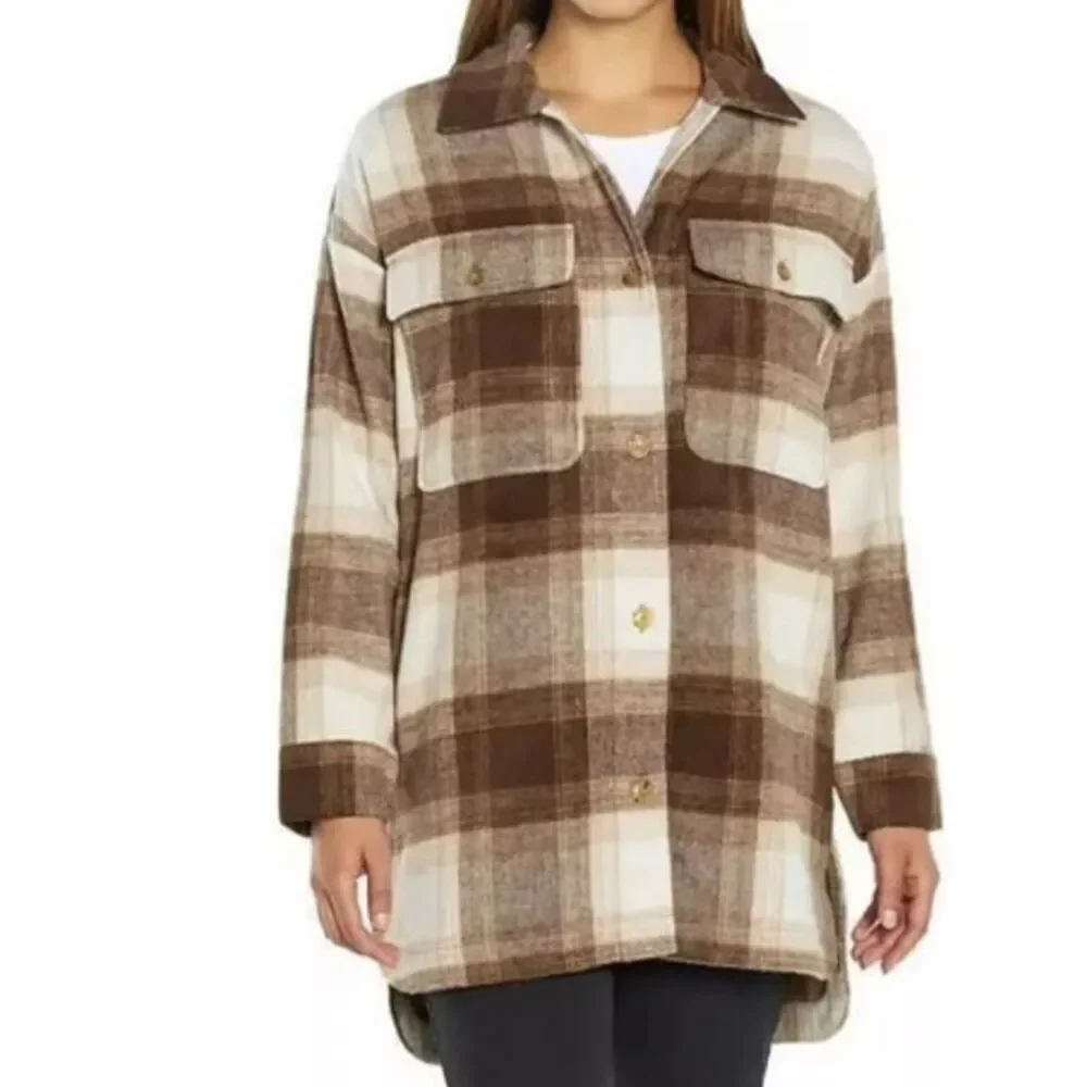Banana Republic Brown Brushed Flannel Plaid Jacket Shacket  baddie size XXL